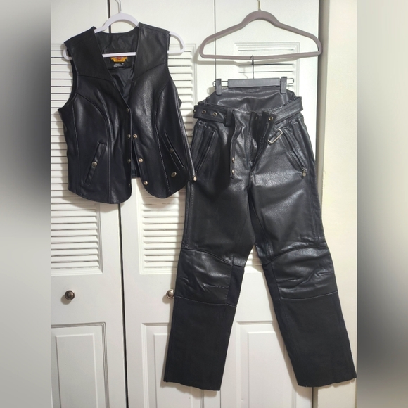 Harley davidson genuine leather riding pants and vest vest wL pants 32×32,All Products : American Fashion Style Bags On Sale